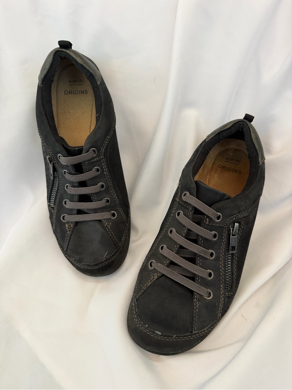 Earth Origins Dark Gray Perforated Lace-Up Sneaker with Side Zipper